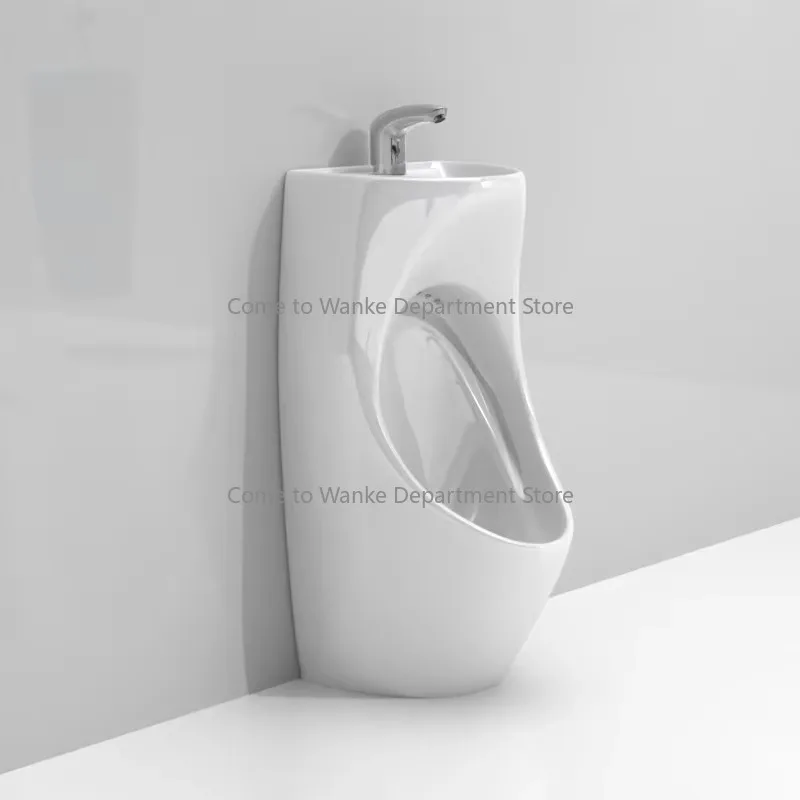 New Design Water Saving Men's Ceramic Urinal Sensor Hanging Bathroom Urinal with Integrated Wash Basin