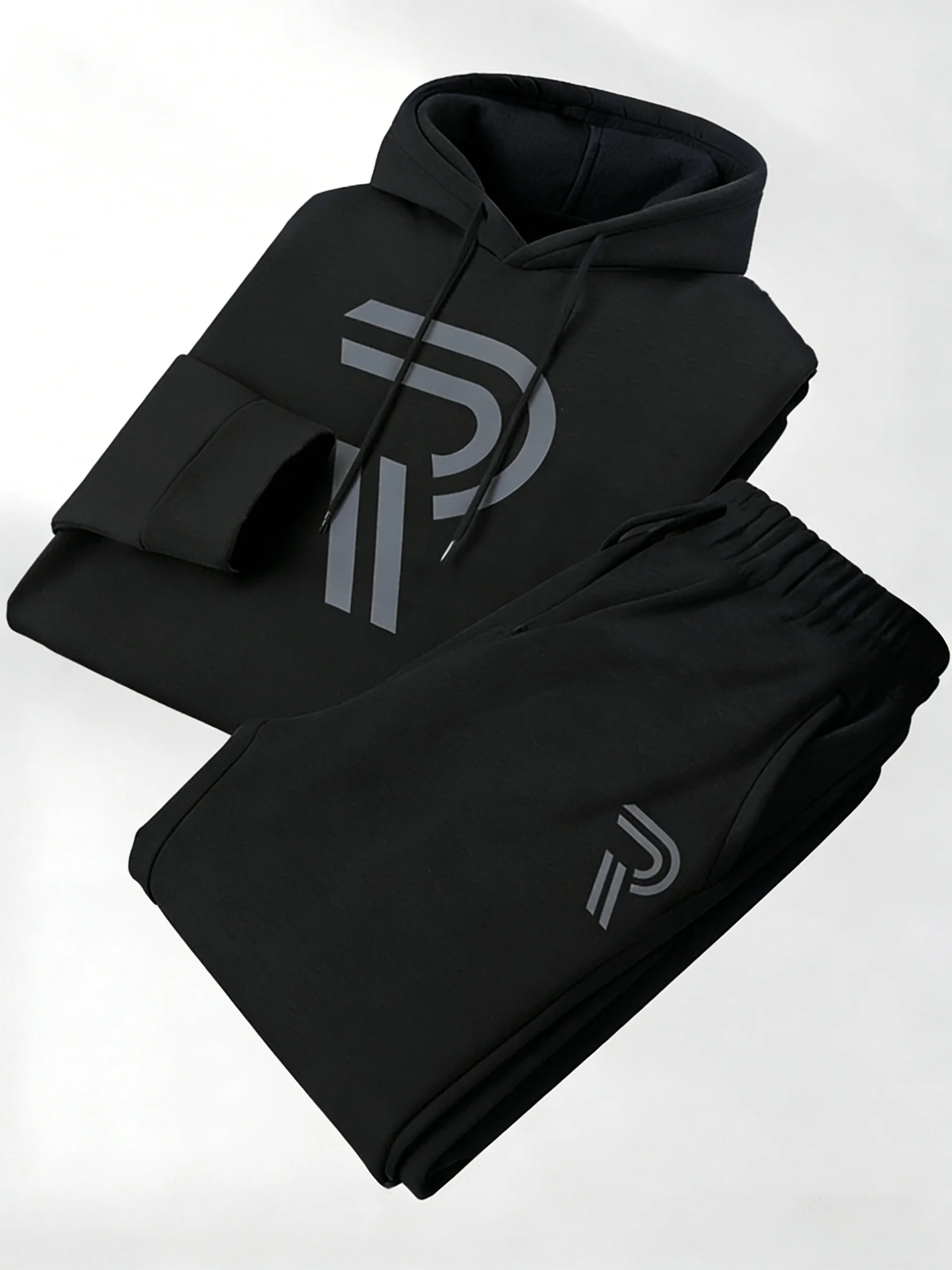 Men Tracksuit Polyester Hoodie & Pants 2 Piece Loose Autumn Winter Casual Outfit Outdoor Home Sportswear