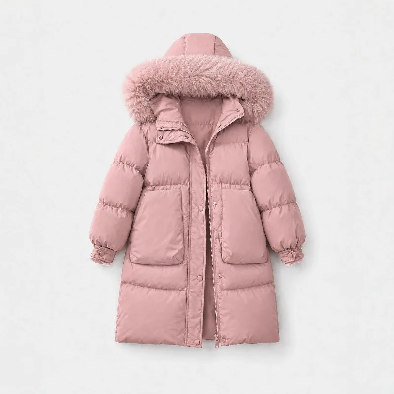 UNITIM Winter Junior Mädchen Praka 5-14 Jahre Teenager Mädchen Kunstpelzkragen Mittellange Jacke Kinder Mädchen Dicke Warme Reißverschluss-Oberbekleidung – Detail 4