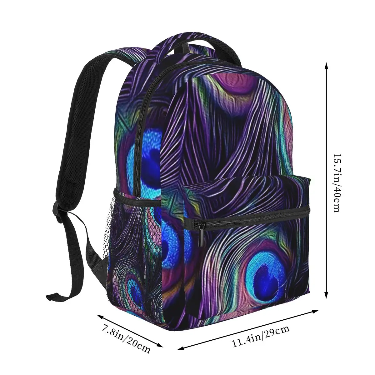 Peacock Feather Backpacks Boys Girls Bookbag Children School Bags Cartoon Travel Rucksack Shoulder Bag Large Capacity