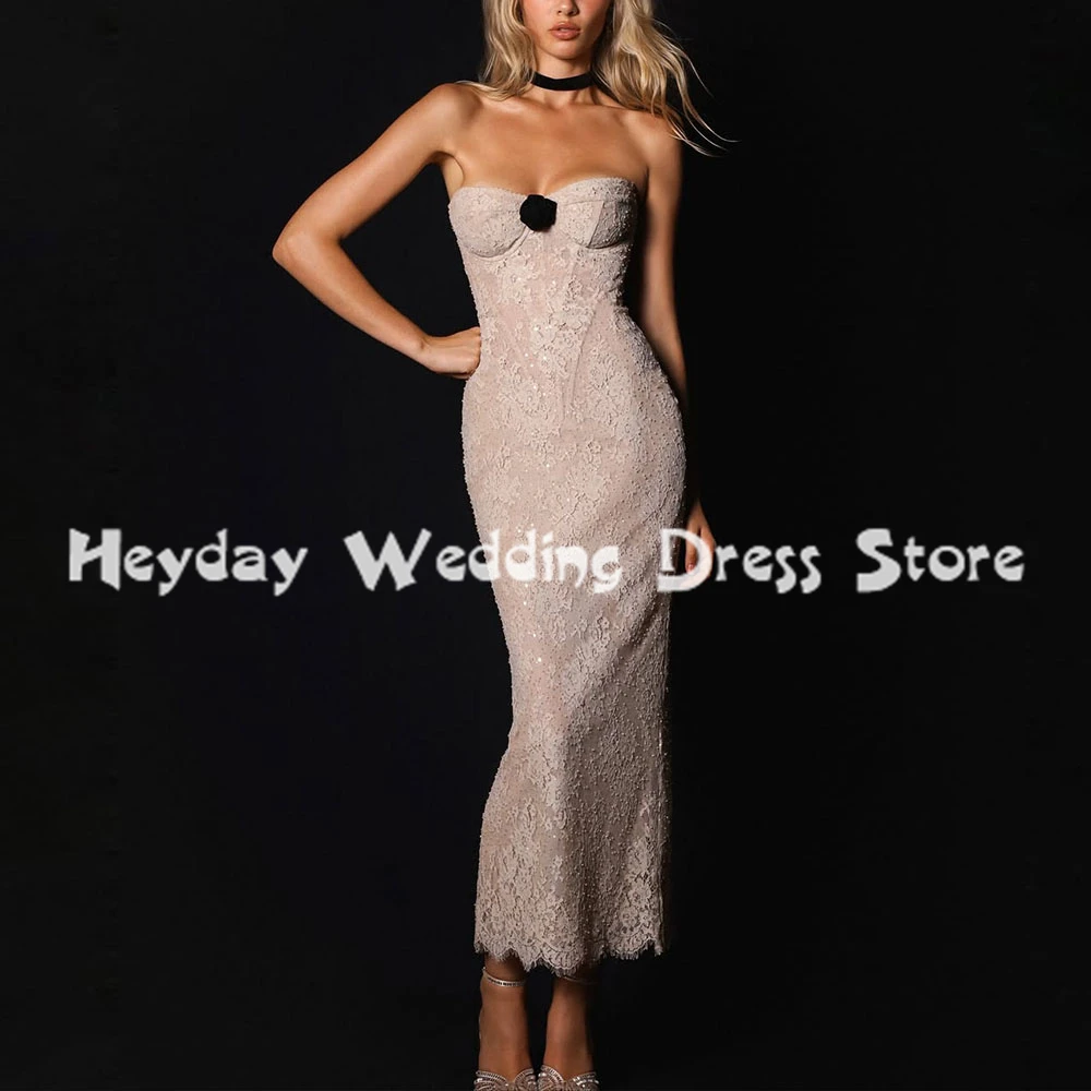 

Heyday Women's Strapless Lace Straight 3D Flowers Evening Dresses With Sleeveless Ankle-Length Formal Elegant Party Dresses 2025