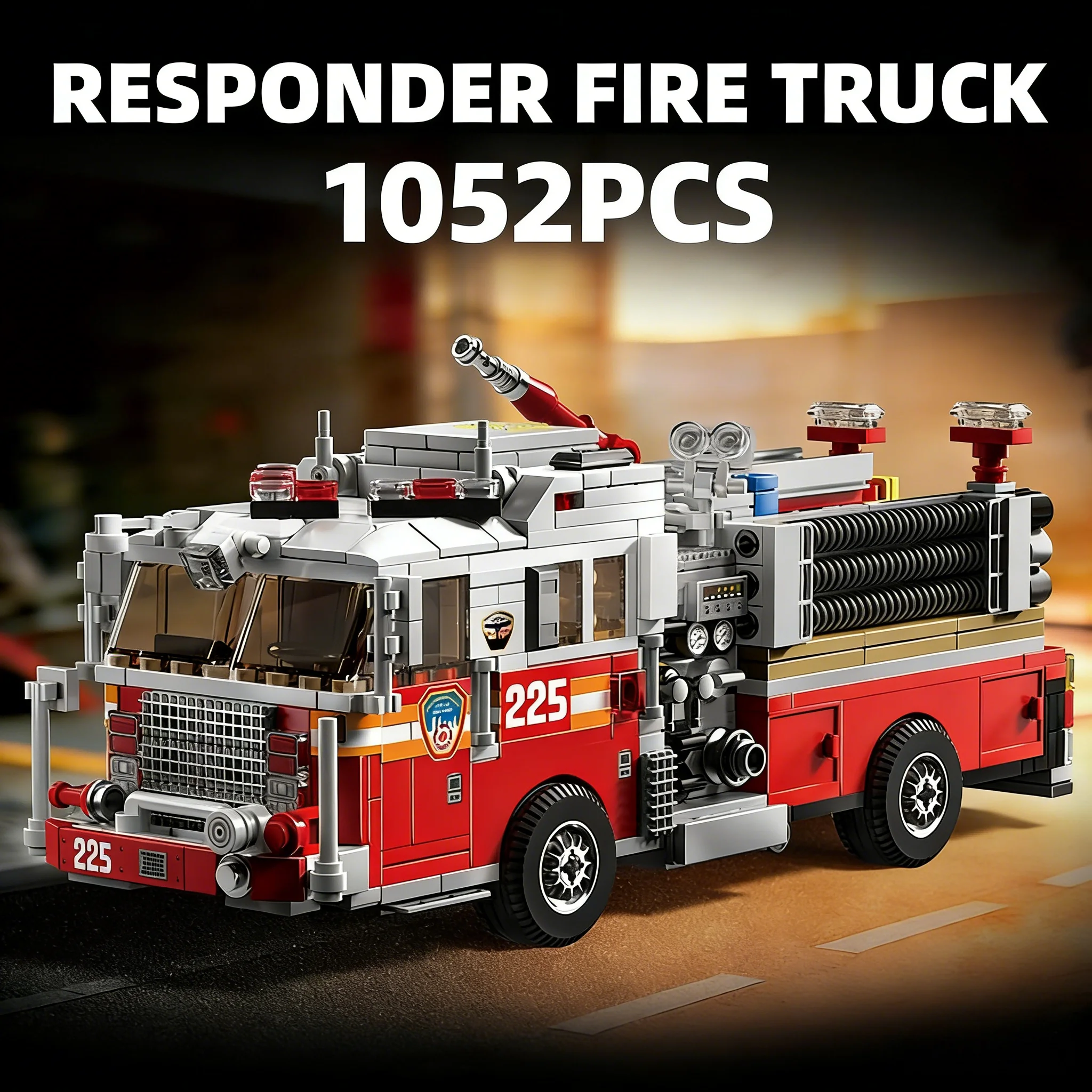 MOC Feuerwehrauto Bausteine 1052 Teile DIY Rettungsfahrzeug-Modellbausatz Kreatives Lernspielzeug Desktop-Dekoration Geschenk für Kinder & Erwachsene
