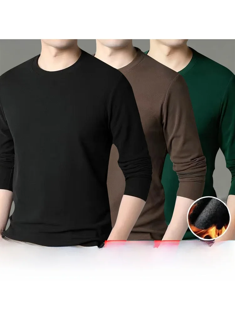 Men's round Neck Long Sleeve Thermal Shirt Winter Base Layer Shirt Suit Inner Wear Casual Style Comfortable Breathable T-shirt