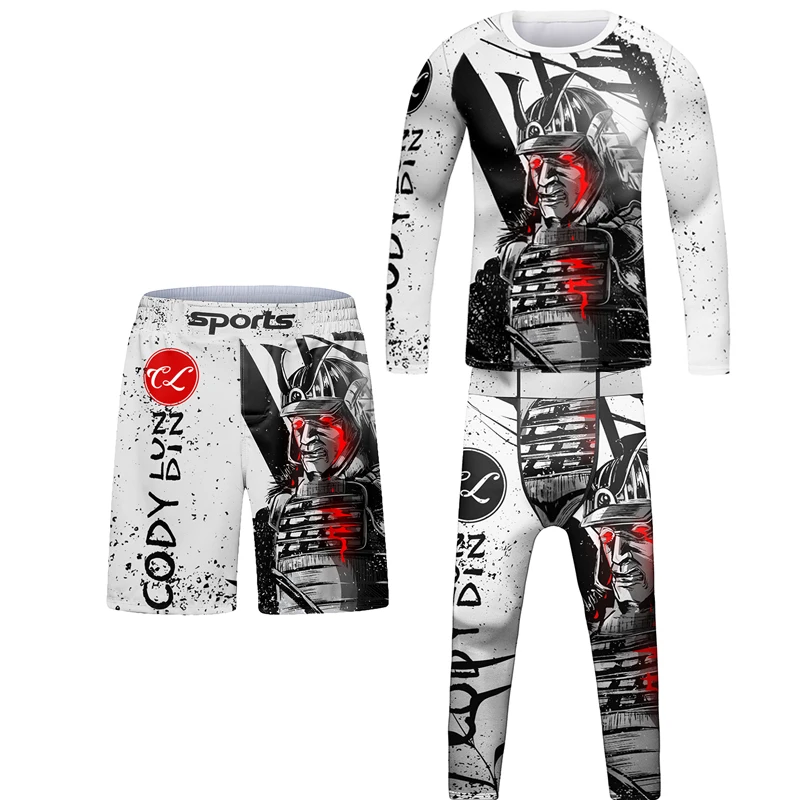 Nowa dziecięca Rashguard Jiu Jitsu Grappling MMA t-shirt + spodnie zestaw sportowy szorty MMA chłopięce Kickboxing dziecięce dresy Fitness