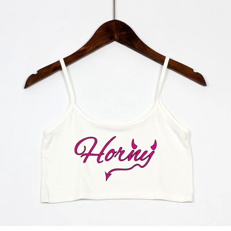 Horny Sexy Print White Top for Women's Sexy Elastic Cotton Camis Sleeveless Short Sexy Crop Top Summer Tank Top Bar Women - view 6