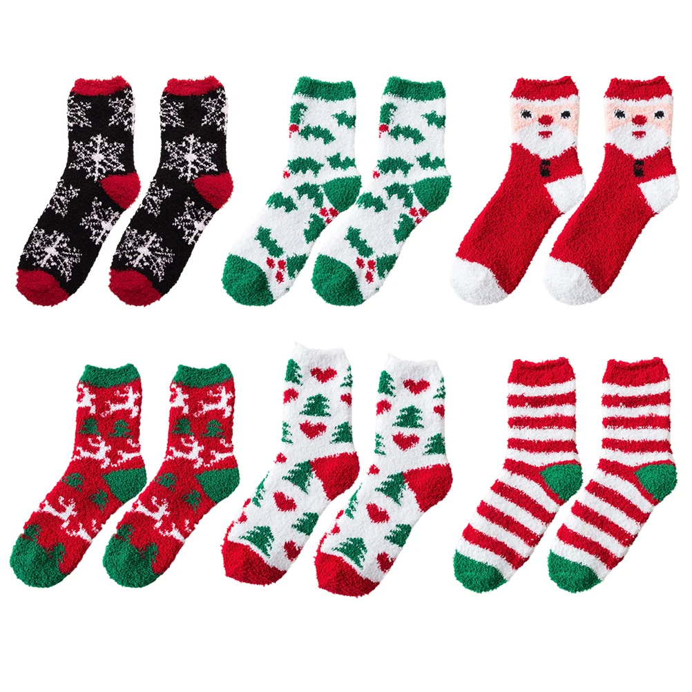 

6 Pairs Christmas Socks Thermal Woman Funny Warm Women's for Girls Kids Stockings Thicken Indoor Fleece Elk Miss New Year