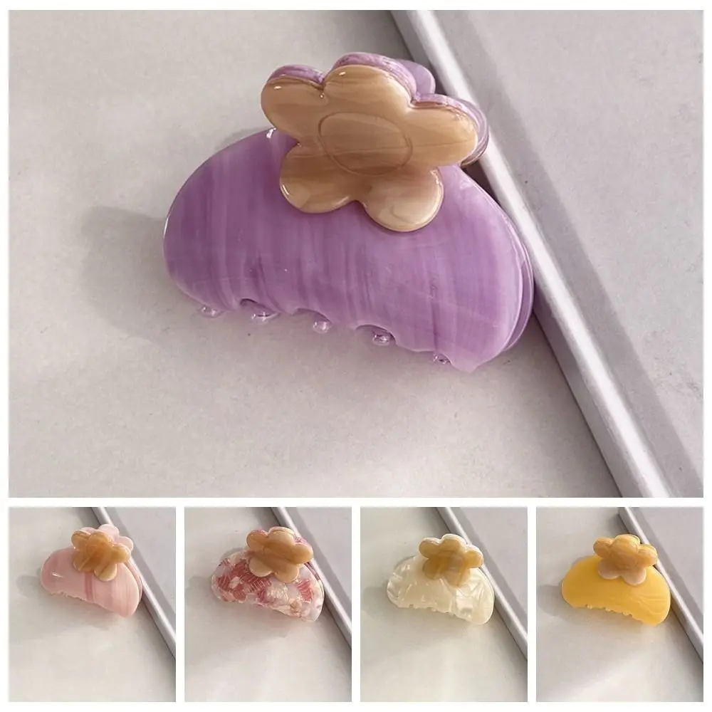 エレガントな酢酸フラワーヘアクロー、小さめ韓国風フレンチシャーククリップ、ハイポニーテールクリップ、アセテートフラワーヘアクランクリップ、デイリー