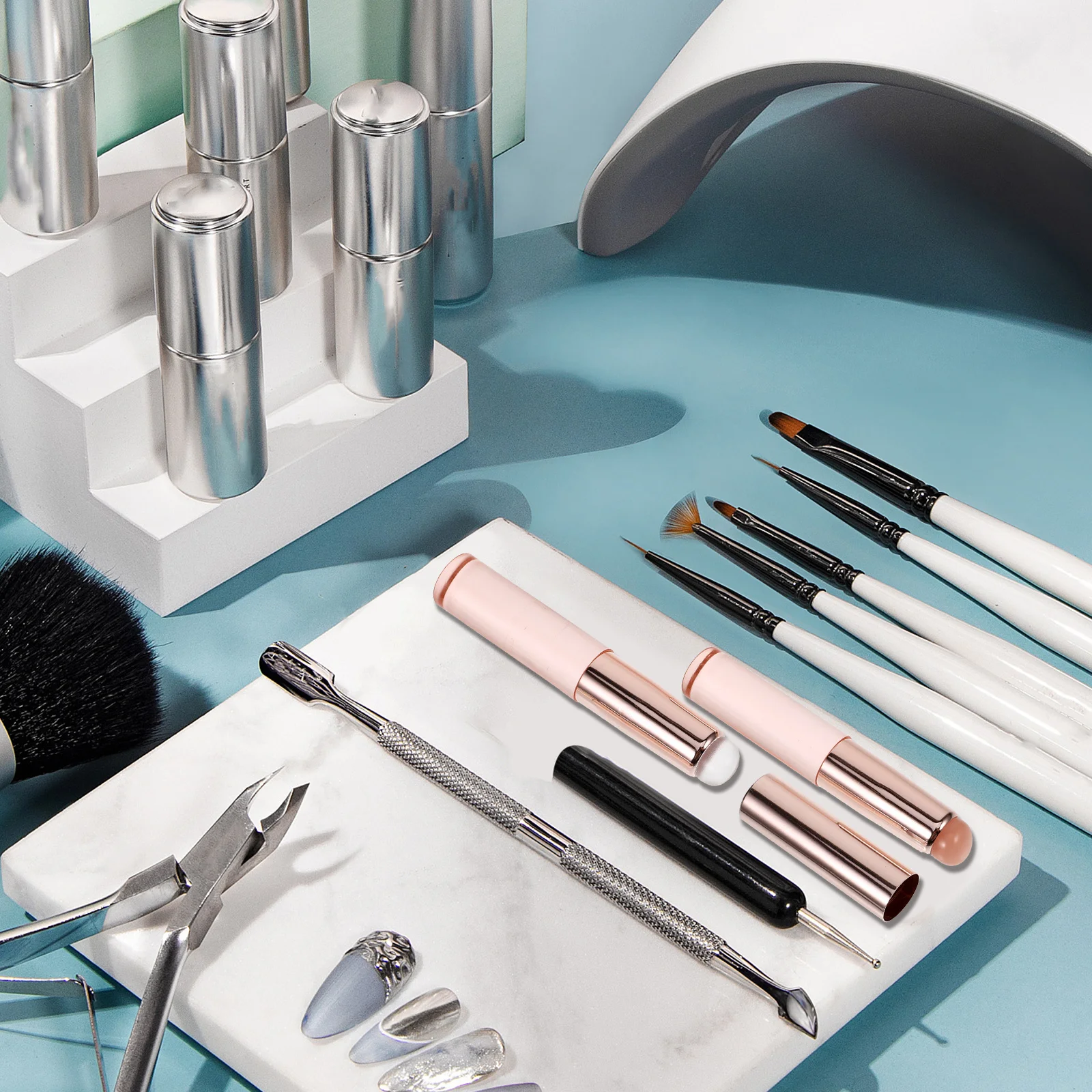 

2Pcs Silicone Nail Art Applicator Brush Powder Pen Portable Manicure Art Tool for Nail Design DIY Beauty Supplies