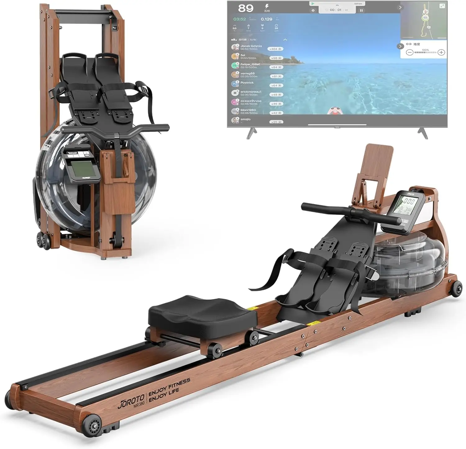 

Rowing Machines for Home Use, Foldable Rower Machine with Bluetooth Monitor, Tablet Holder Water Rowing Machine