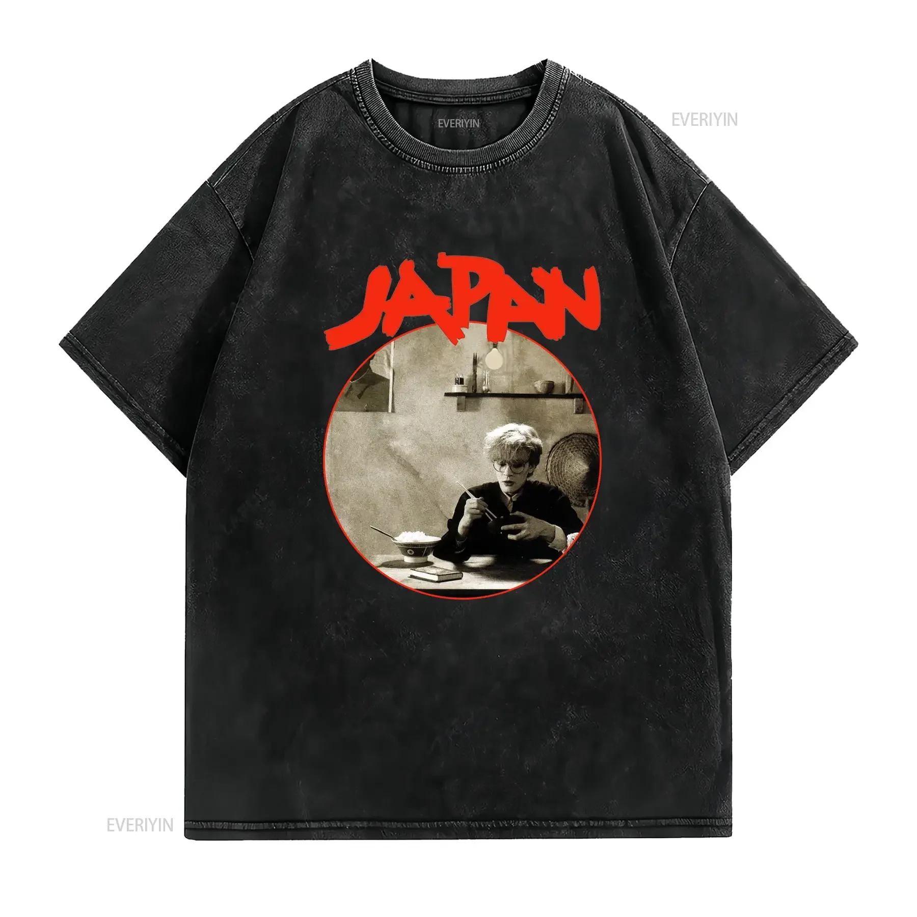 Men'S Vintage Japan Tin Drum T Shirt Heavyweight Black with Red Text Retro Music for Concerts Casual Attire Sizes S 4XL