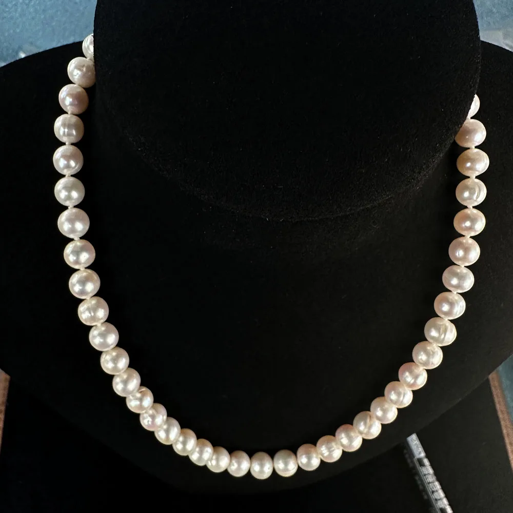 

7-8mm Button Shape Natural Pearl Necklace - AAA Luster with Unique Surface Markings