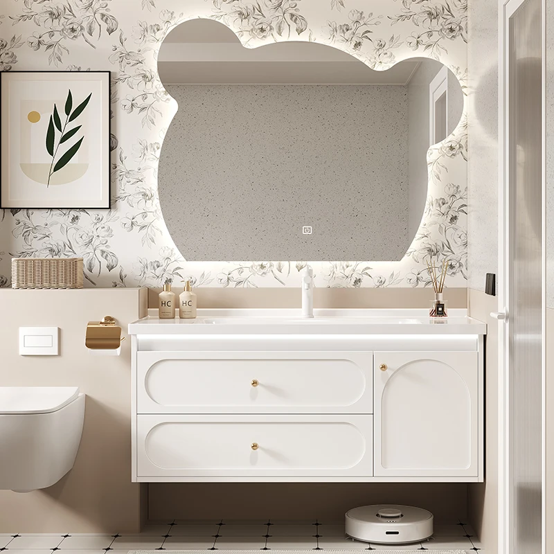 

French Vintage Solid Wood Bathroom Vanity Cabinet with Drawers Storage for Makeup Washbasin Sink Console Home Furniture