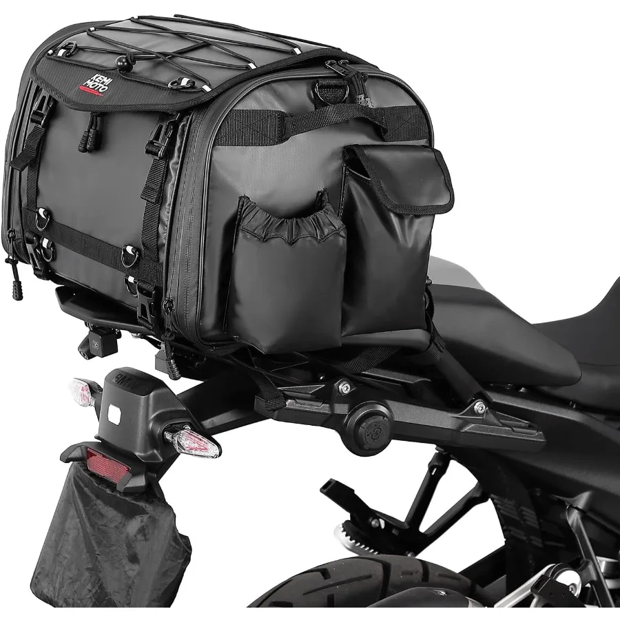 

45L Expandable Waterproof Motorcycle Tail Bag with Dual Use Design for Rear Seat Storage Integrated Rain Cover for Helmet and L