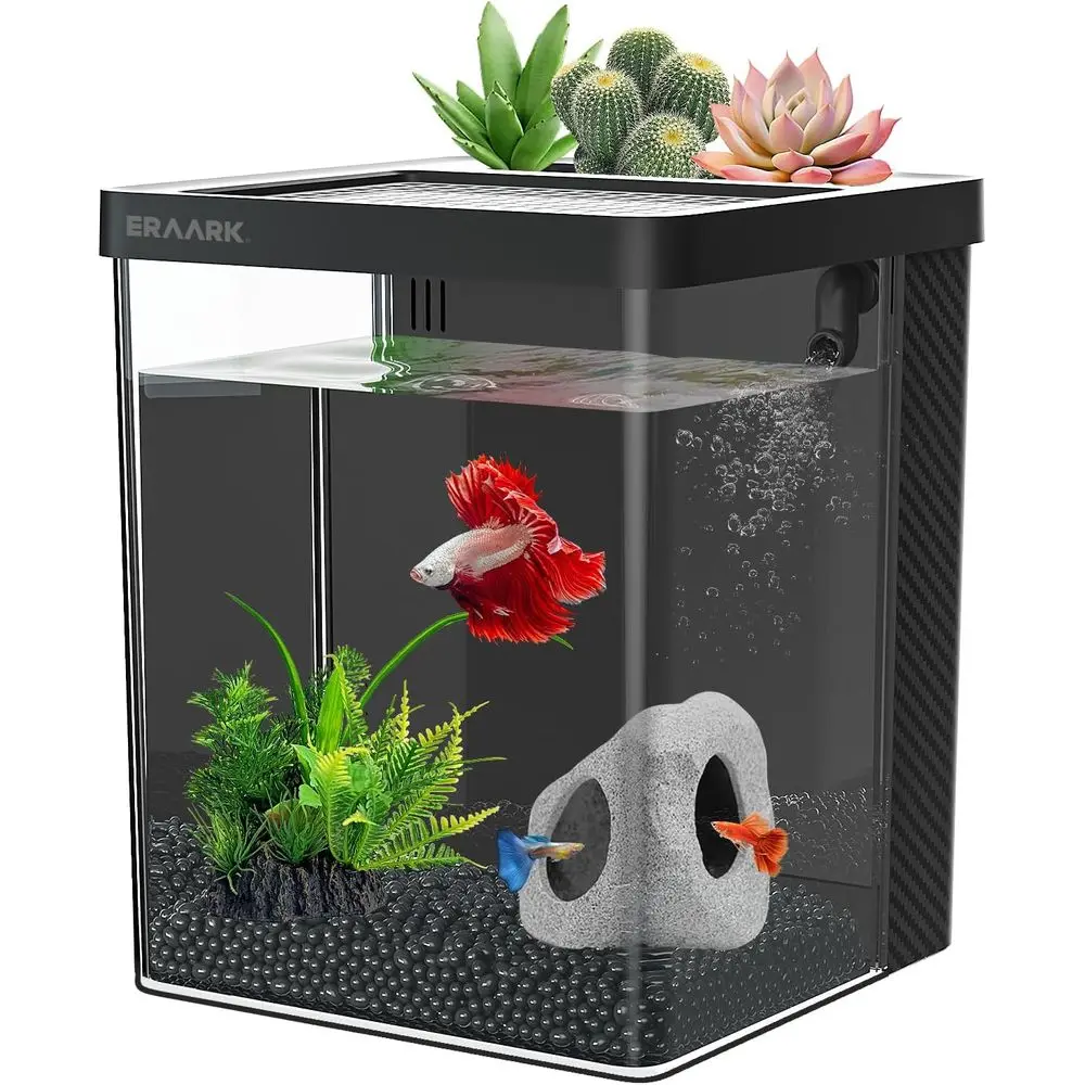 

1.5 Gallon Fish Tank with Filter, LED Light, Water Pump, Decorative Plants, and Sand