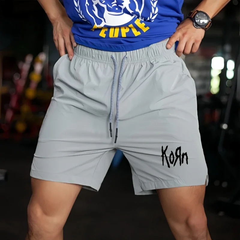 KORN-pantalones cortos para hombre, Shorts ligeros y finos, de secado rápido, con cordón, para correr, Fitness y gimnasio