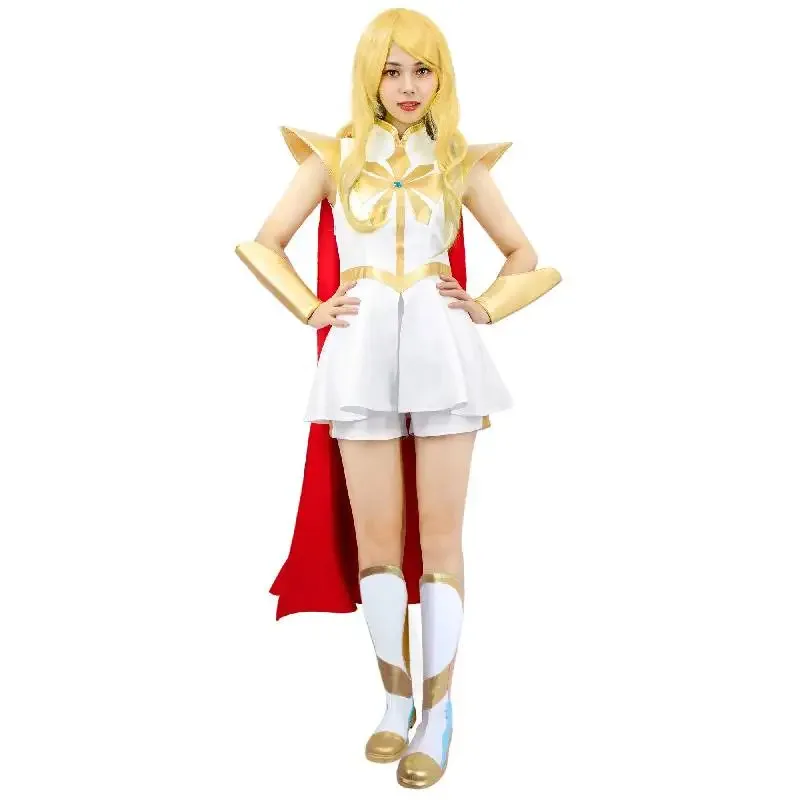 

DAZCOS She-Ra Cosplay Dress With Red Cloak The Princesses Of Power Adora Costume Halloween Carnival Suit for Adult Women Girls