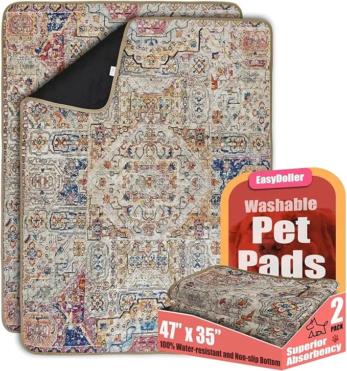 2pcs Bohemian Pee Pad for Pet Dogs Cats，46.8x35“ Reusable Puppy Pads Super Absorbent Leakproof Dog Training Pads, Non-Slip Potty