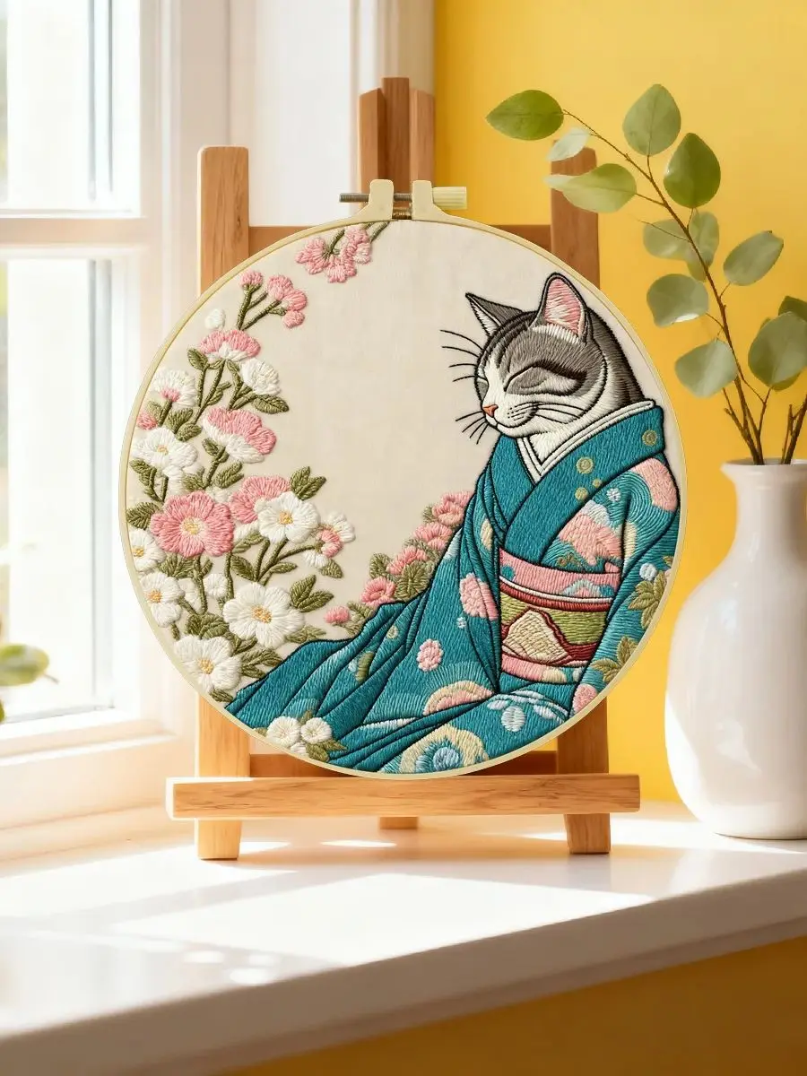 1 Stück 20X20CM/15X15CM 7,87/6,3 Zoll Katzen-Stickerei-Starter-Kit DIY-Kit DIY-Stickerei-Set Handarbeiten Heimdekoration Malerei – Detail 6