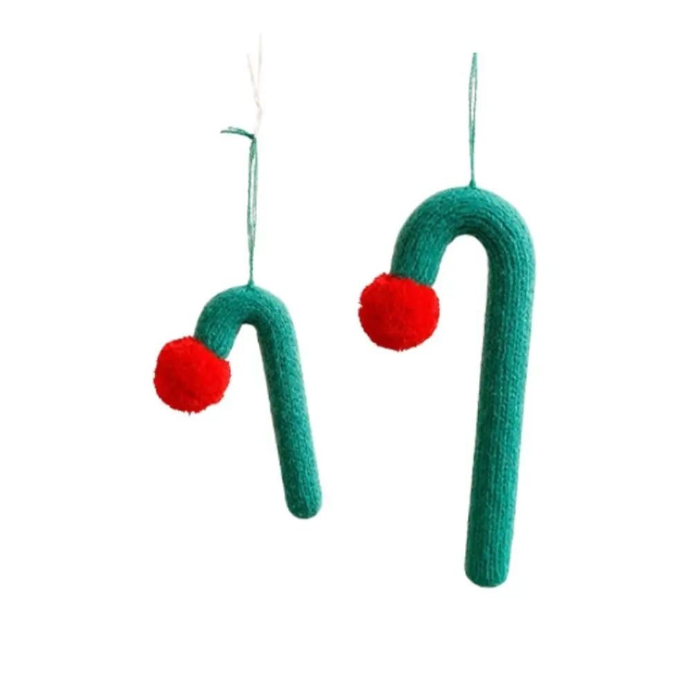 Knitted Plush Christmas Cane Candy Cartoon Handmade Hanging Candy Cane Ornaments Red Green Christmas Walking Stick Candy