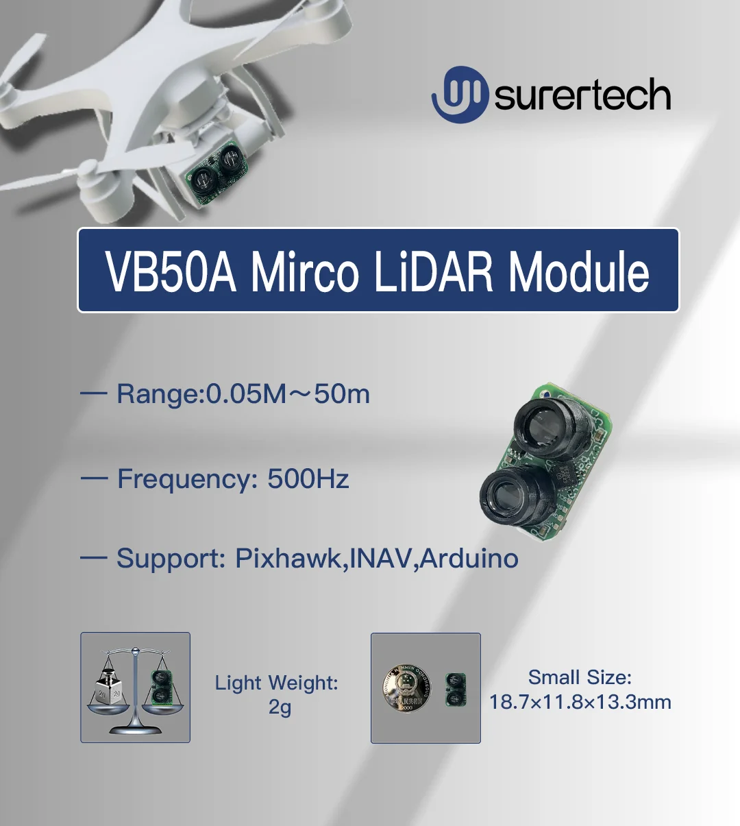 Surertech VB50A-50m Optical Lidar Module for Unique Fiber Optic Sensor with Laser Theory High-tech Optical Sensors