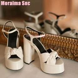 Platform Knot Peep Toe Sandals Block Chunky Heel Ankle Buckle Strap White Solid Sexy Fashion Women Shoes Summer Runway 2024 New