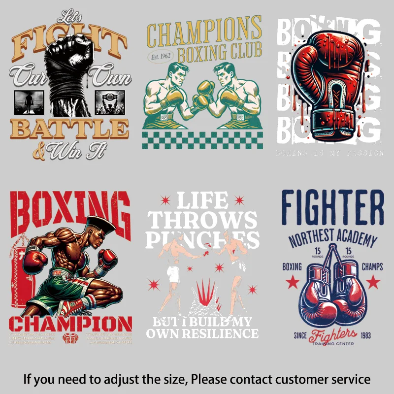 Vintage Boxing Iron On Transfer Stickers, Retro Boxer & Boxing Glove Heat Transfer Decals for T-shirt DIY