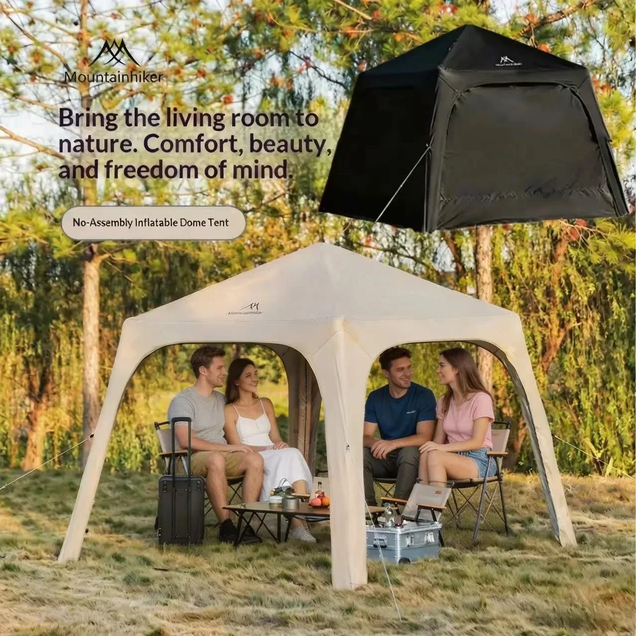 2000+ Inflatable Camping Tent, Easy To Set Up, Suitable for All Seasons, Accommodates 4-6 People, Outdoor-style Dome Tent