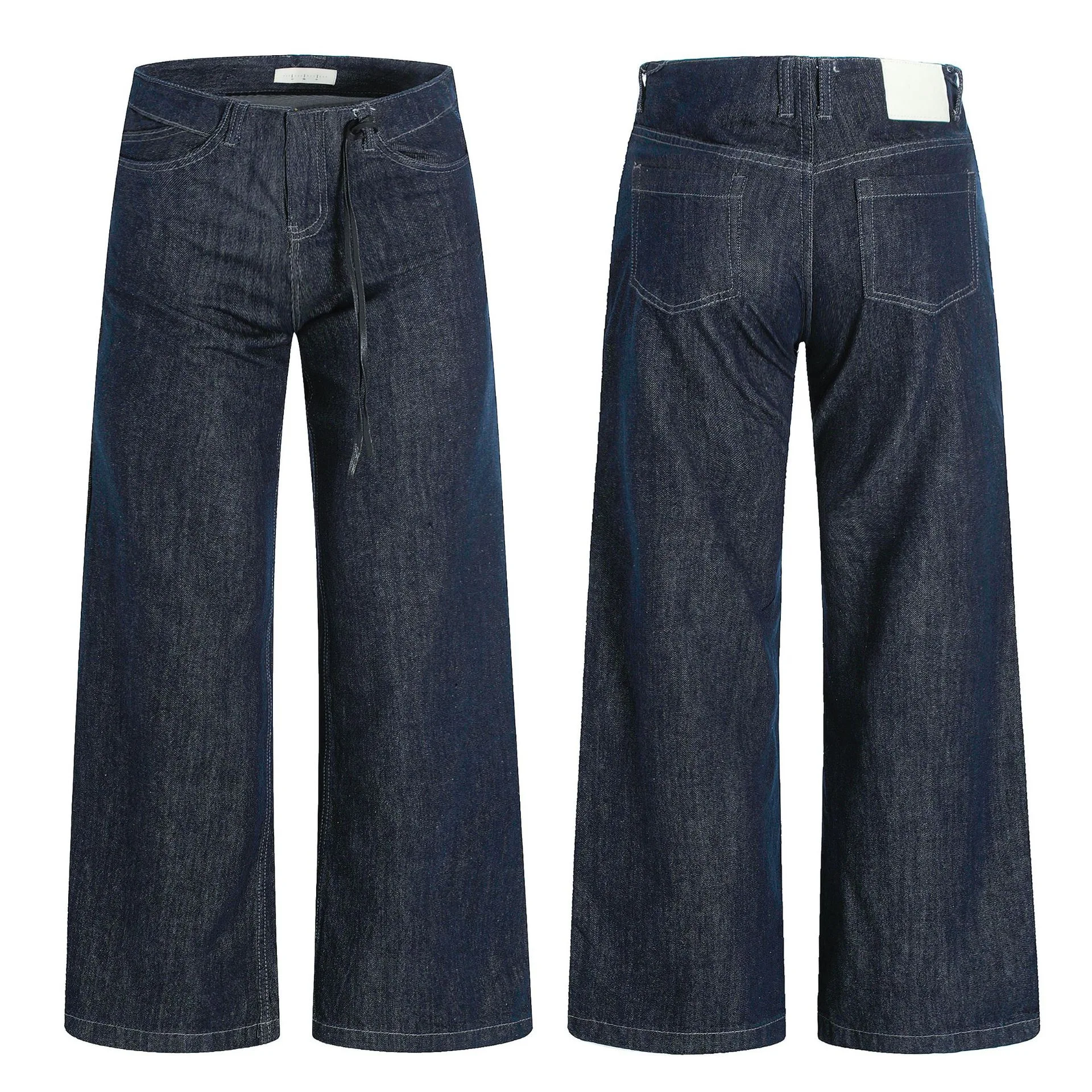 

Retro American Denim Jeans Men Women Blue Waed Slim Straight Casual Wide Leg Floor-Length mid Waist Zipper Opening