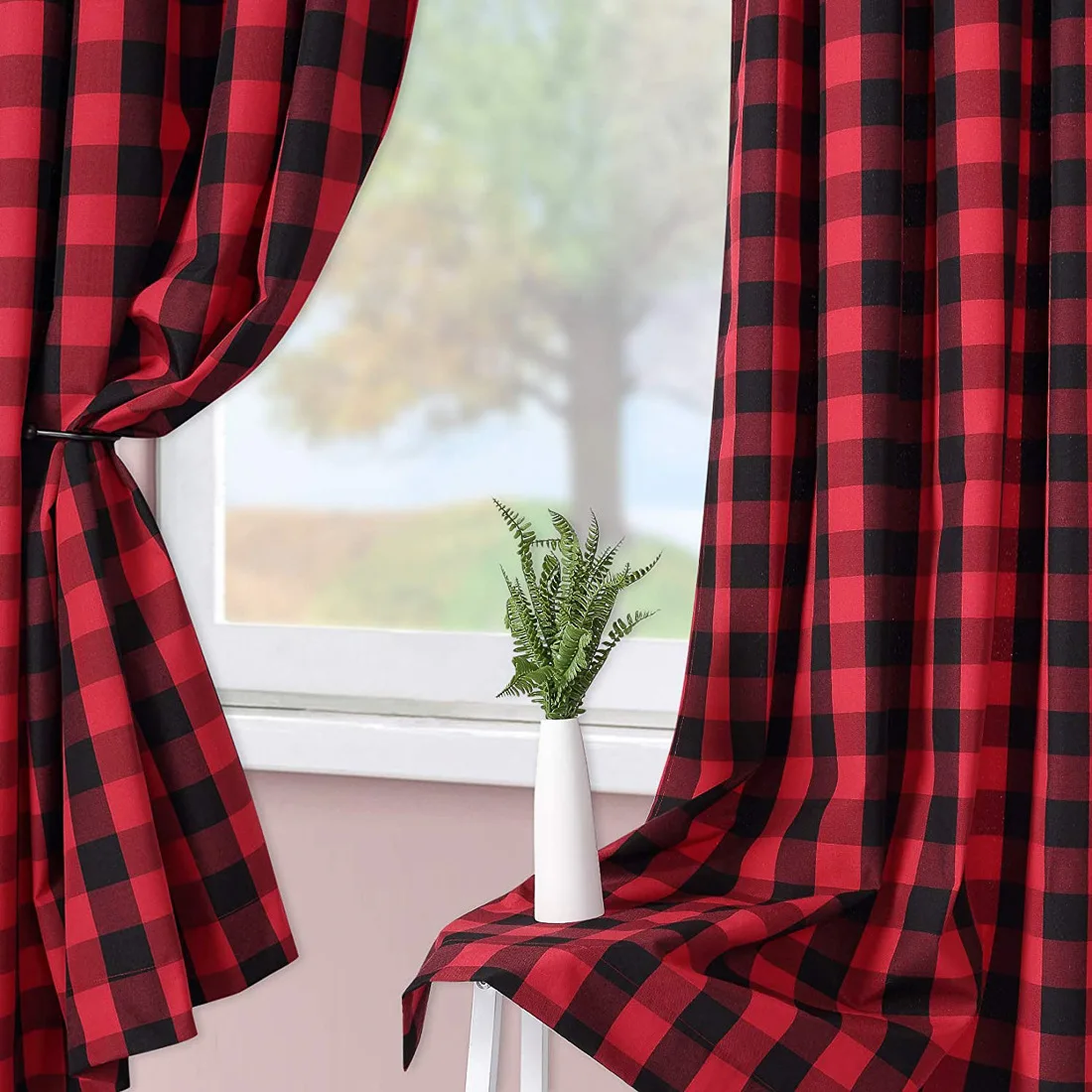 Plaid Gingham Tier Curtains, Buffalo Check Rod Pocket Short Window Curtains for Kitchen Cafe Curtains Bathroom Window Curtains