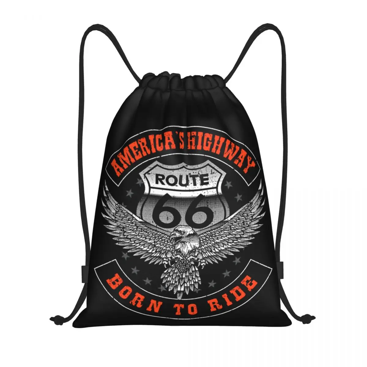 

Custom Ride The Route 66 Drawstring Backpack Sports Gym Bag Women Men Biker Motorcycle Cruise America Highway Shopping Sackpack