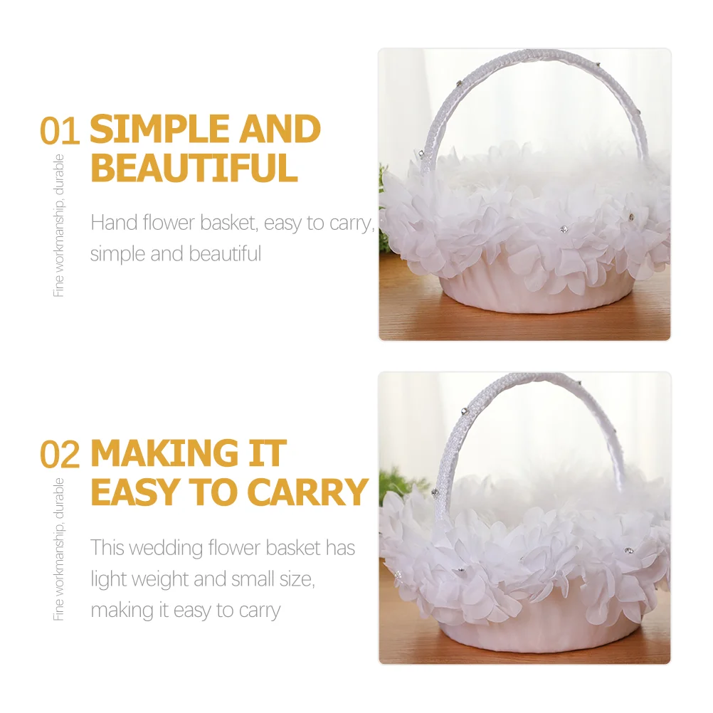 

1pcs Sturdy Wedding Flower Basket Floral Supplies For Girl Handle Lightweight White Basket Wedding Ceremony Confetti