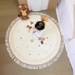 Alfombra redonda con borlas para habitación de niños, alfombrilla suave para el suelo, área grande, decoración de sala de estar, dormitorio, IG, lunares