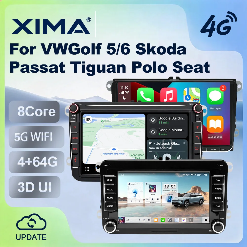 7/8/ 9'' 8Core 4G Android 15 Car Radio Player for Volkswagen VW CC Passat B6 B7 Polo Golf 5 6 MK5 MK6 Jetta Tiguan CarPlay GPS