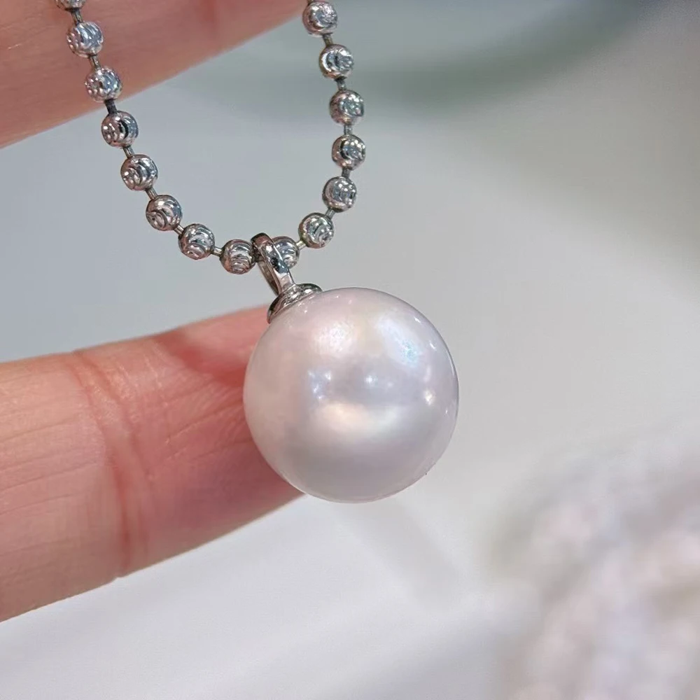 Timeless Classic Style 45cm+5cm 925 Sterling Silver Bean Sweater Chain with 12-13mm Big Size Aurora White Edison Mirror Pearl