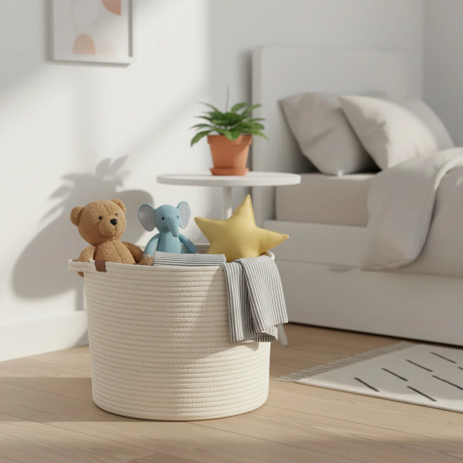 

Корзина для хранения из хлопкового каната в скандинавском стиле, корзина для белья, органайзер для игрушек в спальню
