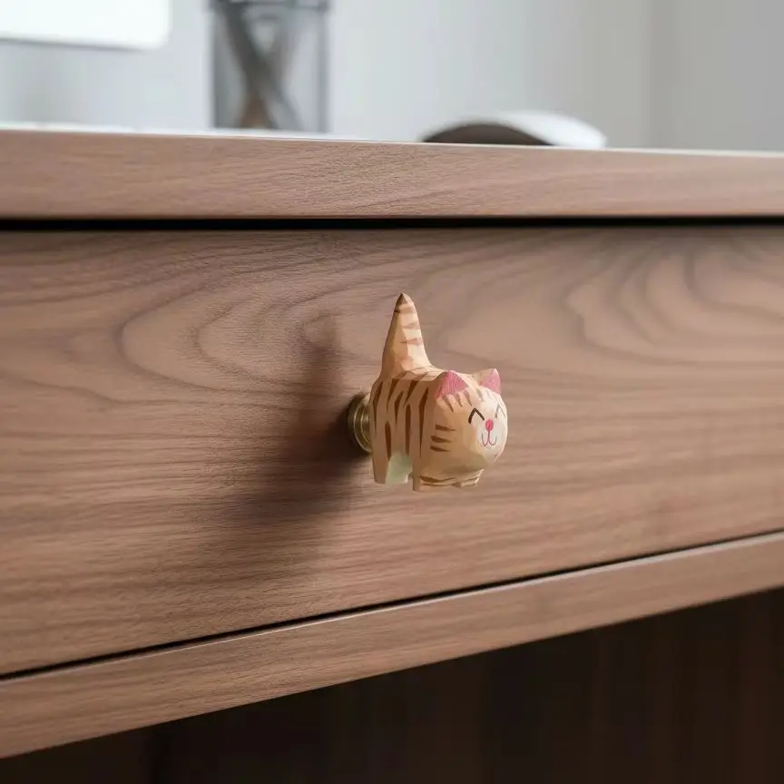 Cute Cat Creative Cabinet Handles for Children's Room Wooden Decor Drawer Knobs Wardrobe Dresser Pulls Funriture Handles 1 PC