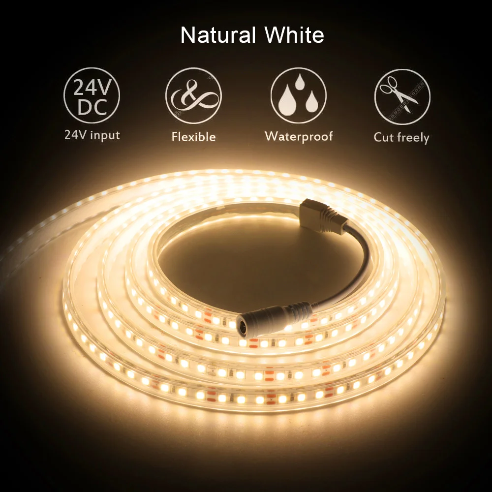 Bande lumineuse LED flexible étanche, ruban de lumière douce, décoration de la maison, 12V, 24V, 2835, 120LED, m, IP67, 50cm, 1m, 2m, 5m, 10m