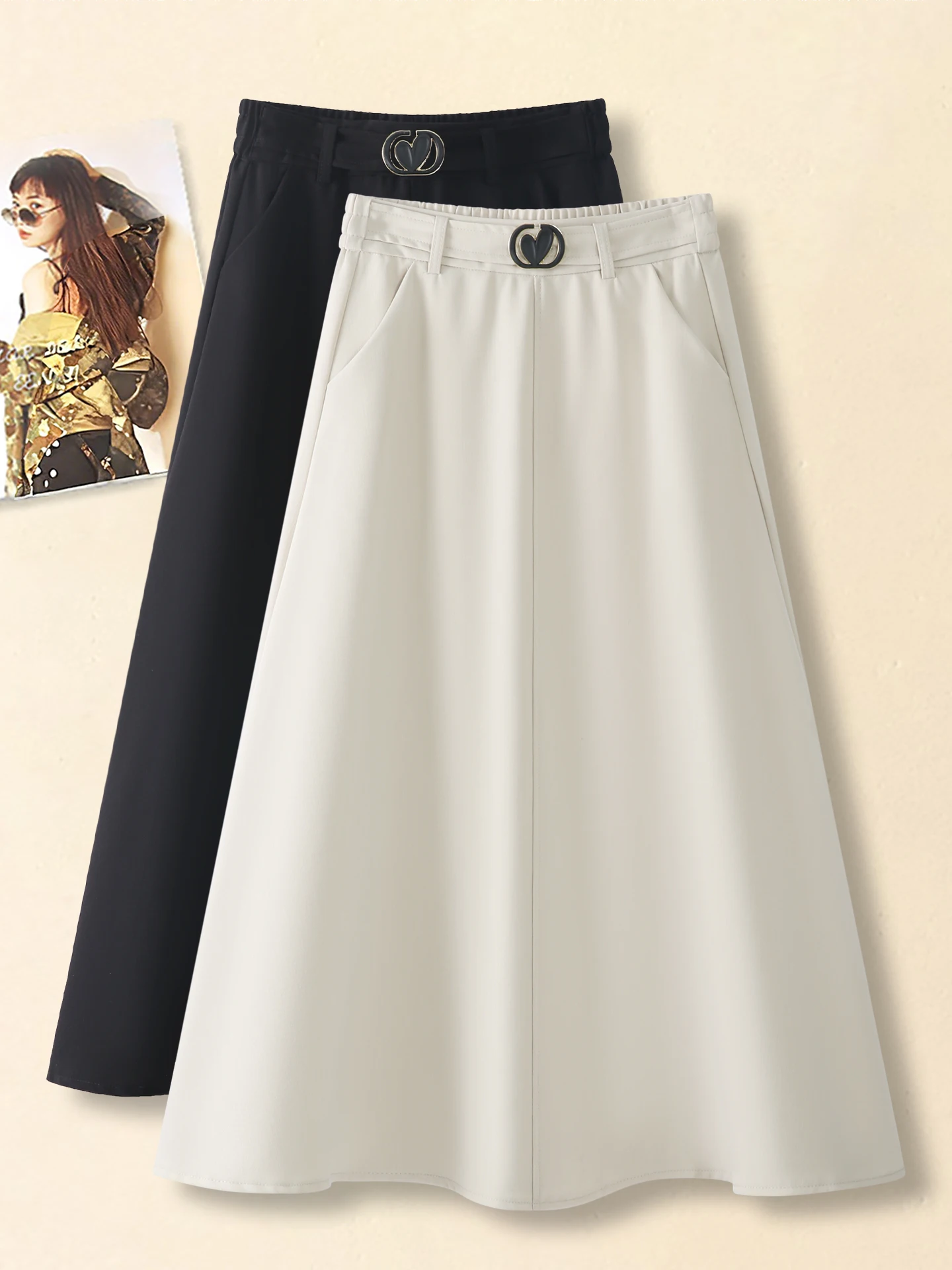 

High Waist A-Line Midi Skirt Women's Spring Autumn 2026 New Elastic Waist Elegant Long Skirt Hides Hip Slimming Wide Hem Umbr...