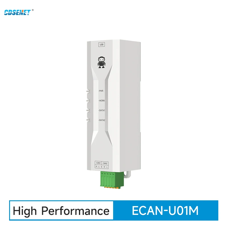 

2 Ways CAN To USB2.0 Converter 2500VRms Port Isolation CDSENET ECAN-U01M CANID Din Rail Installation Industrial Grade