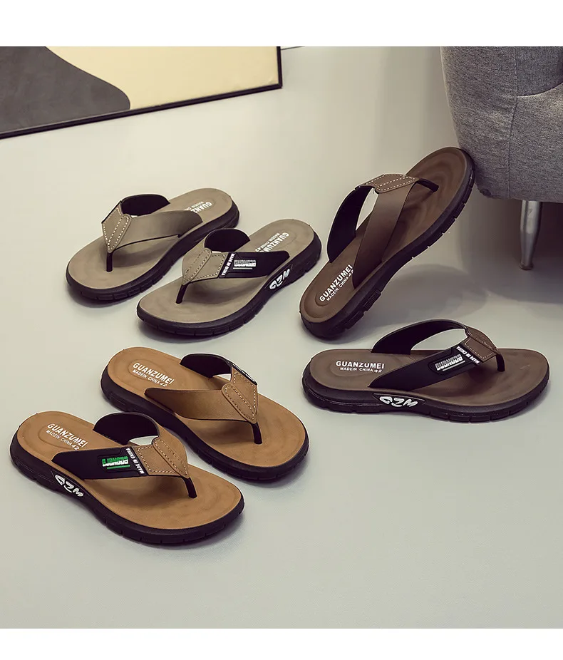Herren-Leder-Flip-Flops, Sommer-Neuheit, rutschfest, dicke, weiche Sohle, verschleißfest, lässige Sandalen für Zuhause, draußen, Strand – Detail 16