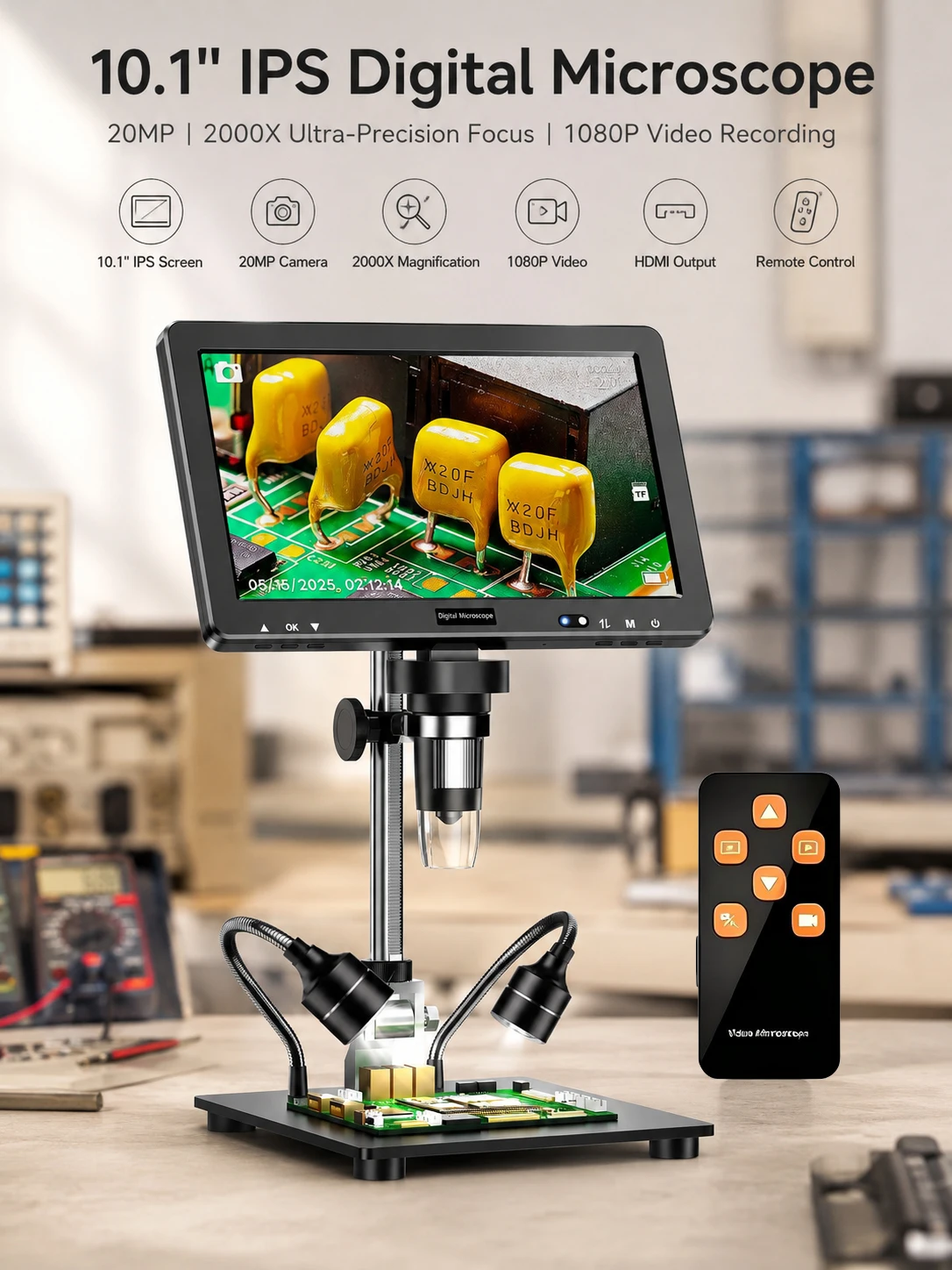 WISRETEC 10,1 Zoll LCD-Digitalmikroskop für Erwachsene DM13 Industrielles Digitalmikroskop Löt-Mikroskop für Elektronikreparaturen, Münzen, Schmuck PC-Anzeige Lokaler Versand