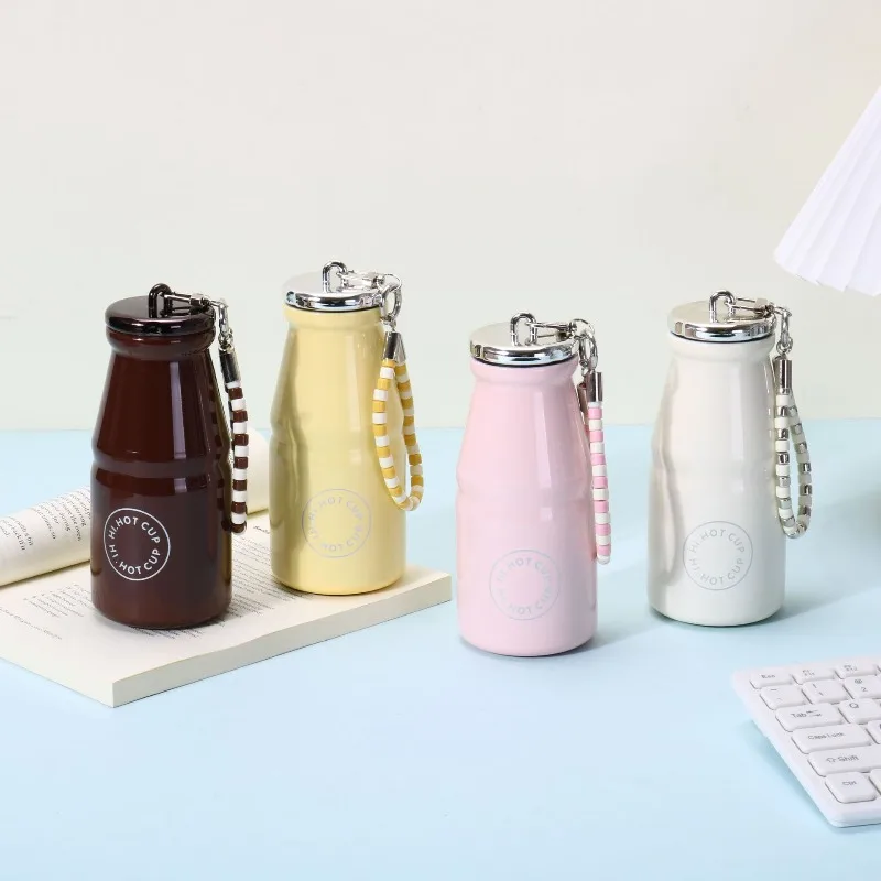 Mini Milk Insulated Flask Compact Pocket Thermos Elegant Look Carry Cord Handheld Small Vacuum Beverage Vessel for Daily Outdoor