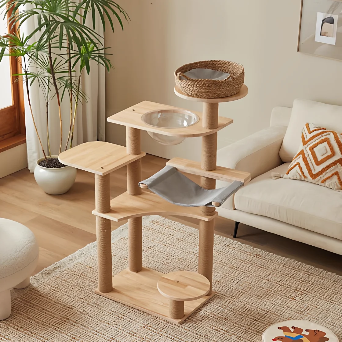 Minimalist Eco-Friendly Solid Wood Cat Tree with Scratcher Durable & Adjustable Height Design for Indoor Home Use