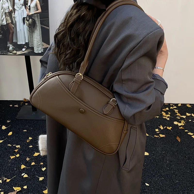 

Vintage Underarm Shoulder Boston Handbag For Women Stylish Bowling Purse Bag Retro Satchel For Vacation Work