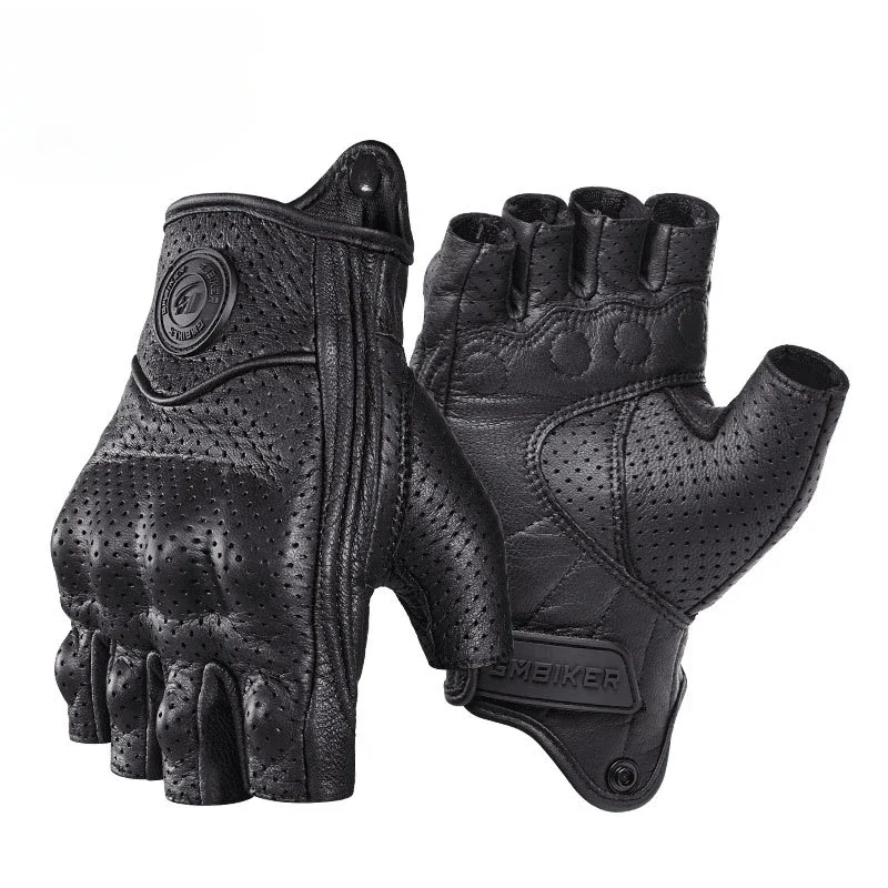 Half Finger Motorcycle Gloves Leather Guantes Moto Motorbike Black Road Racing Team Glove Men Summer Motorcross Fingerless Glove