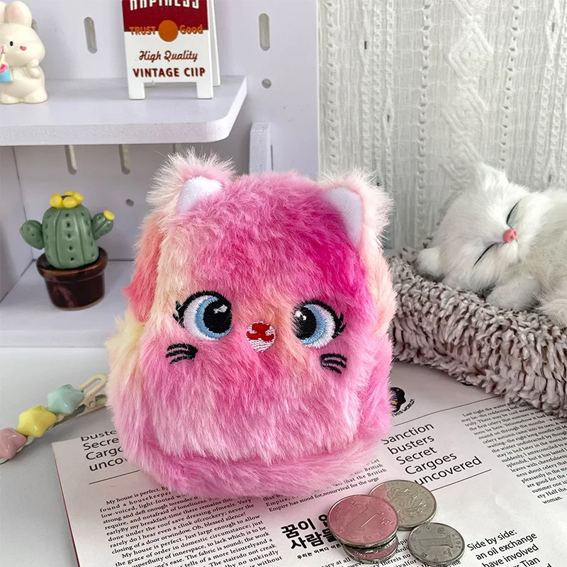 Śliczna kolorowa pluszowa portmonetka Kawaii Cat Money Card Case Organizer na słuchawki Mała portmonetka Prezent dla kobiet Chłopcy Dziewczynki