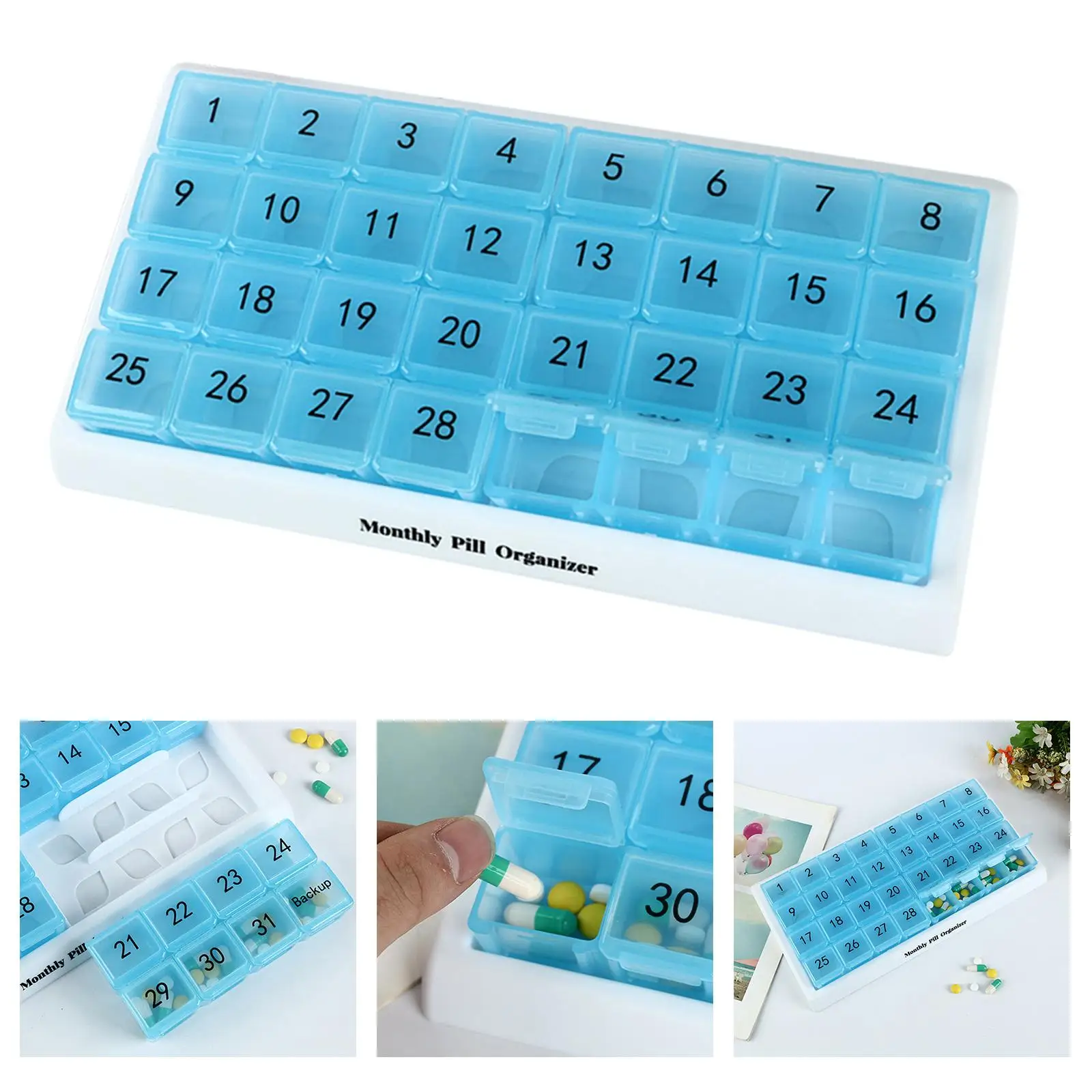 Monthly Pill Organizer Small Compartments Pill Storage Box for Separate Pills Fish Oil