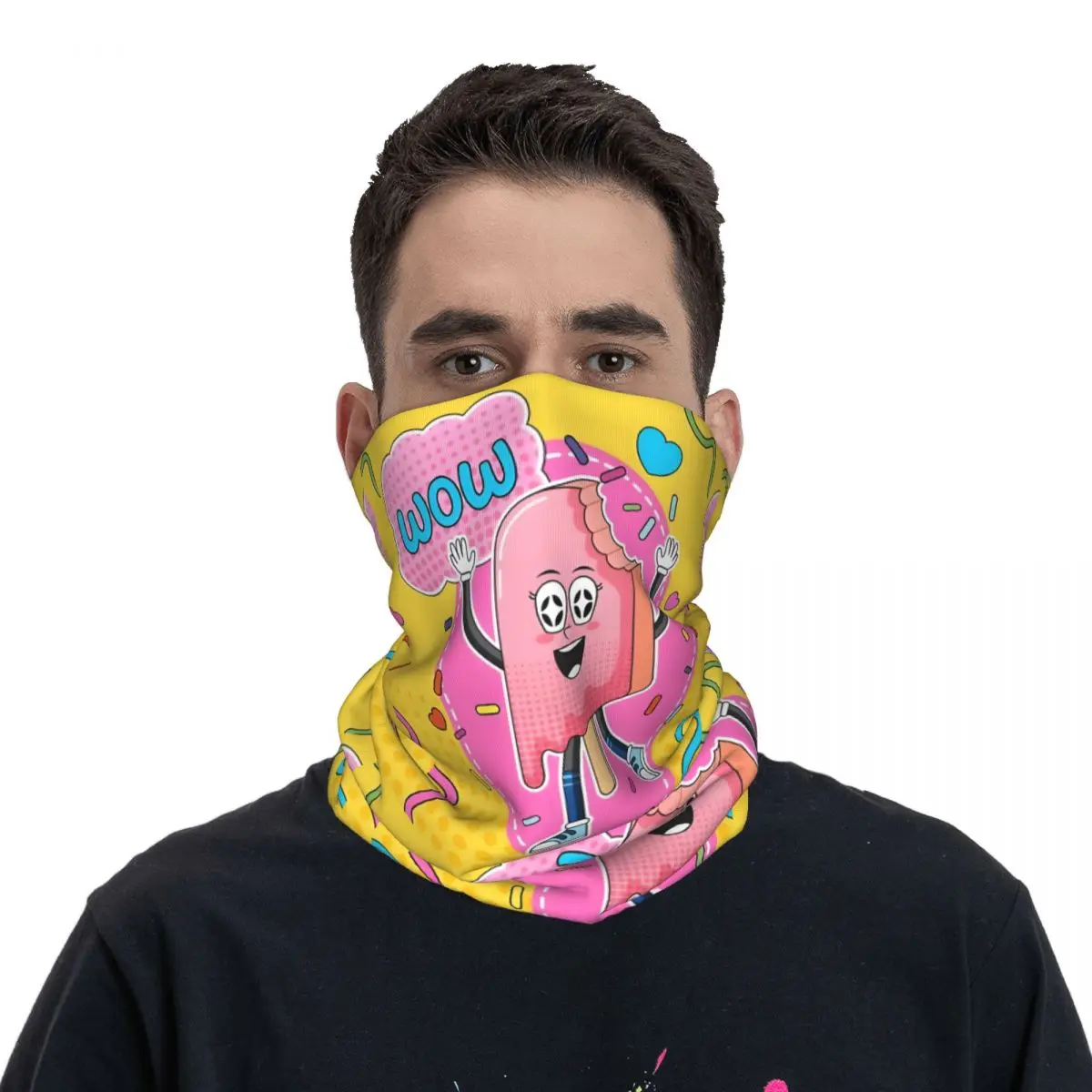 ICE CREAM Yellow Scarf Neckerchief Neck Face Mask Polyester