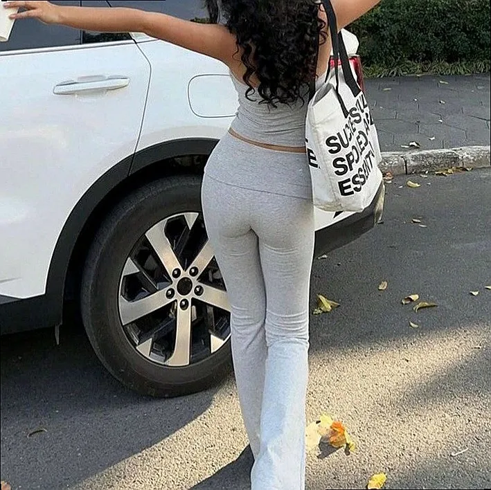 Spring Summer Sexy Crop Halter Vest Top Fitted High Waist Flared Pants Women Matching Set