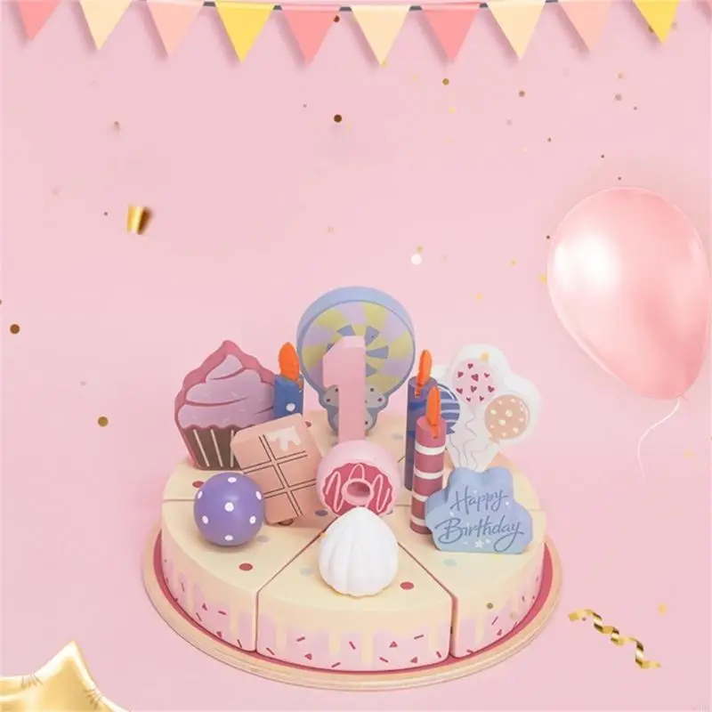 

97BC Wooden Cake Kitchen Play Set Interactive Pretend Play Cutting Education Toy